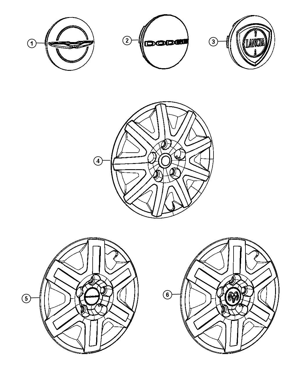 Diagram Wheel Covers and Center Caps. for your Fiat