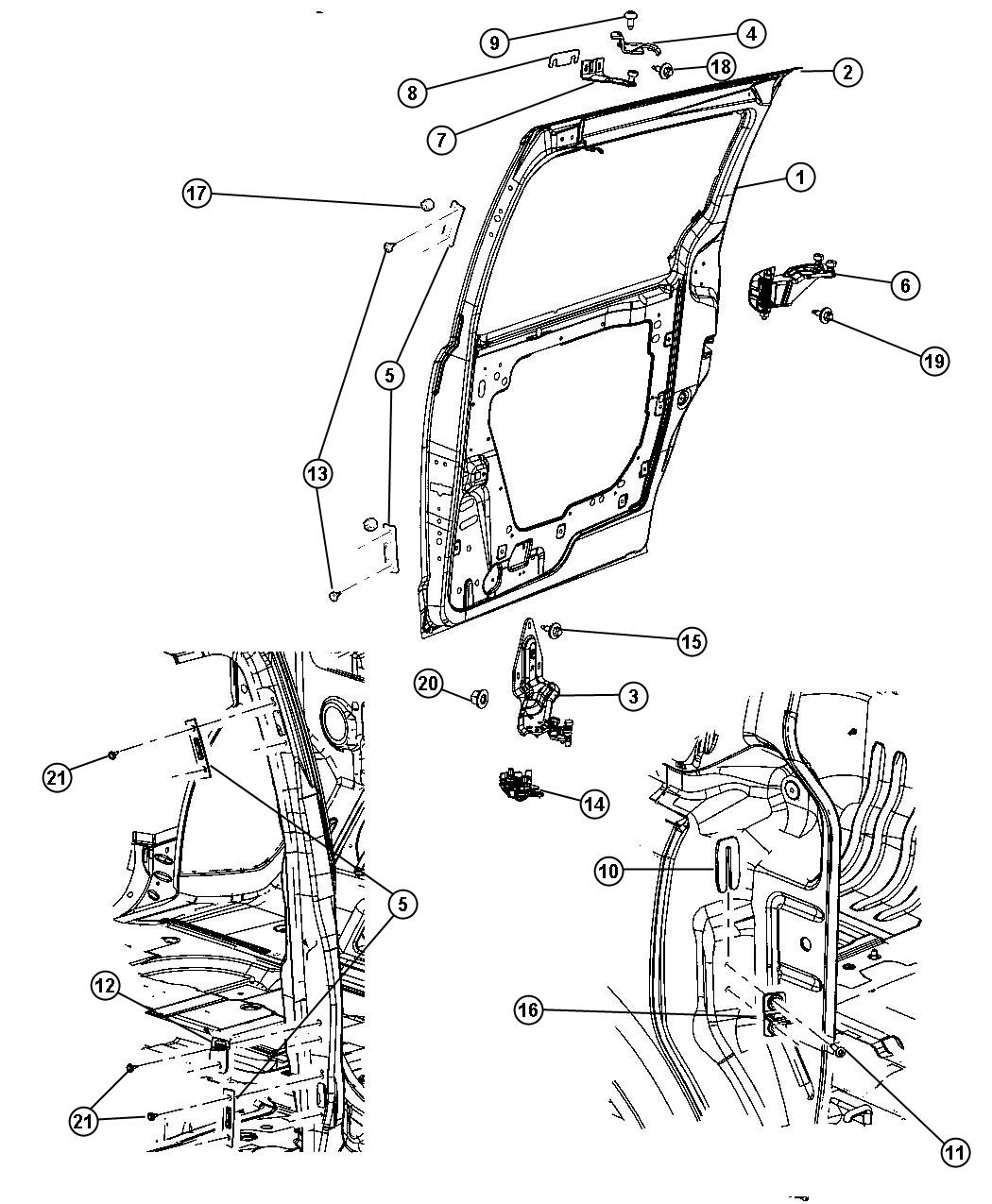 Diagram Sliding Door, Shell and Hinges. for your Chrysler Town & Country  