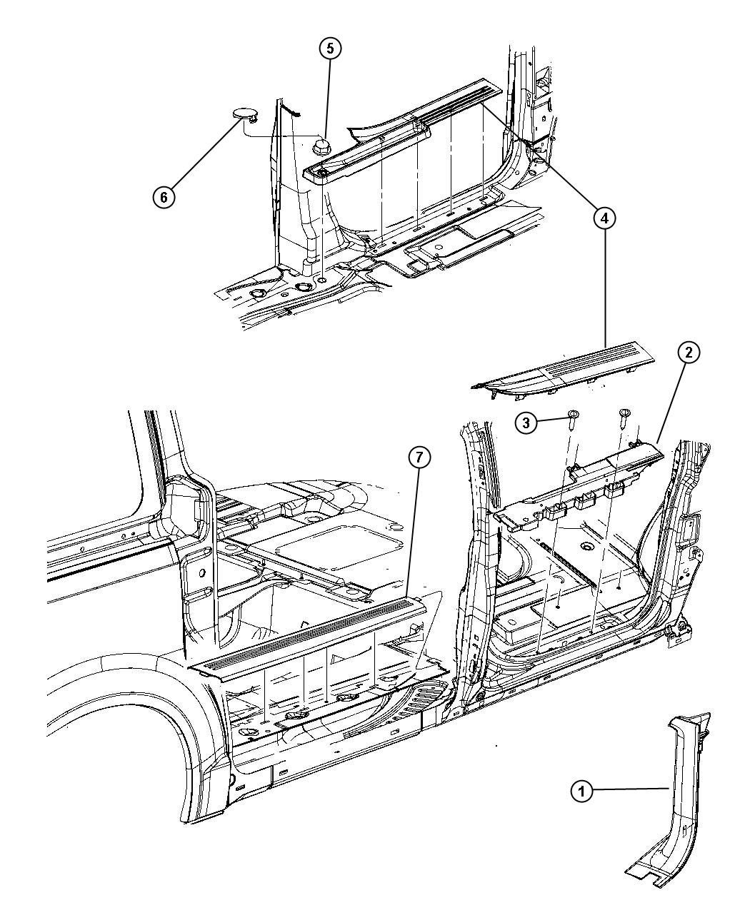 Diagram Cowl Side Panel and Scuff Plates. for your 1999 Chrysler 300  M 