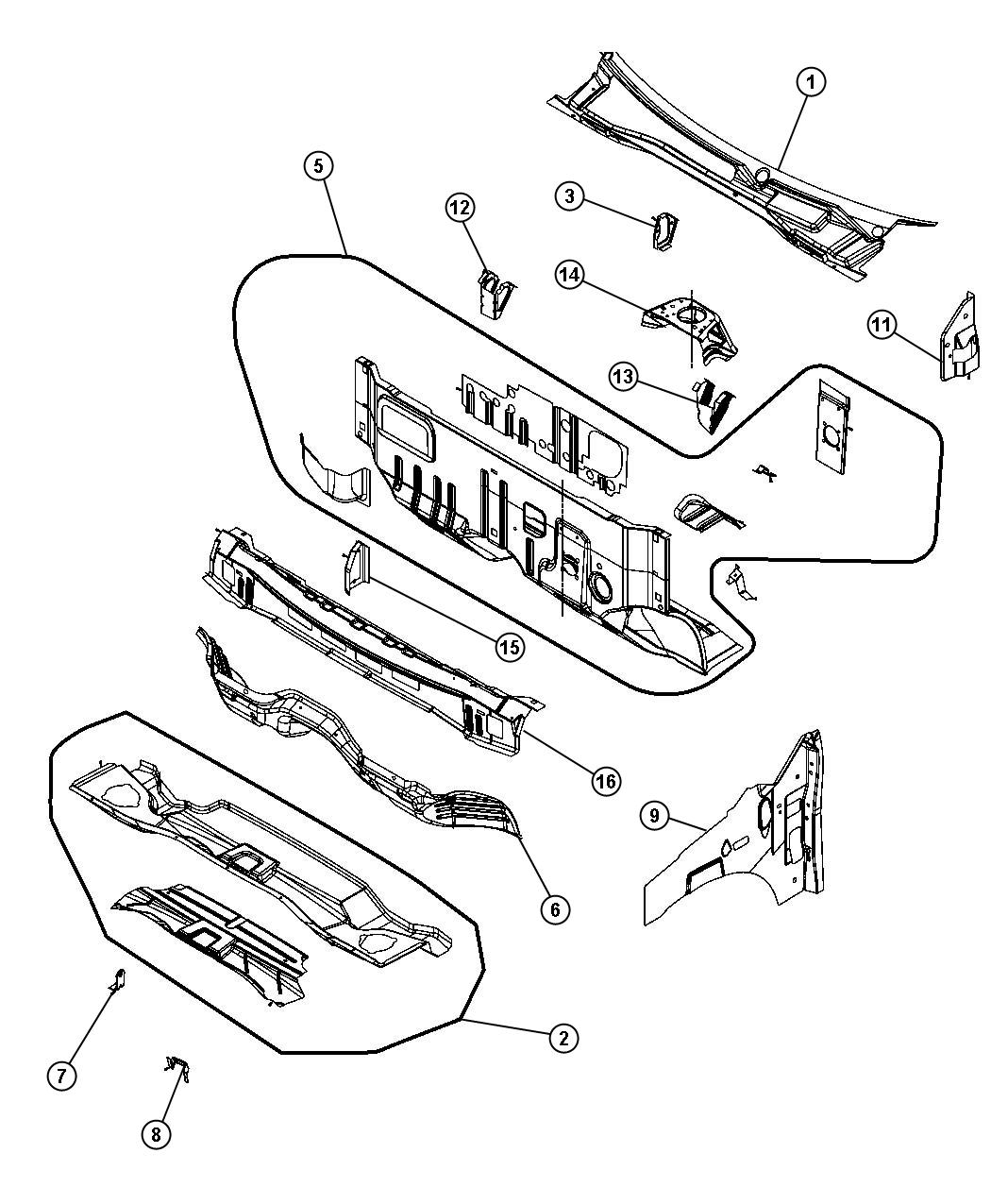Diagram Cowl, Dash Panel, and Related Parts. for your 2019 Dodge Charger Pursuit  