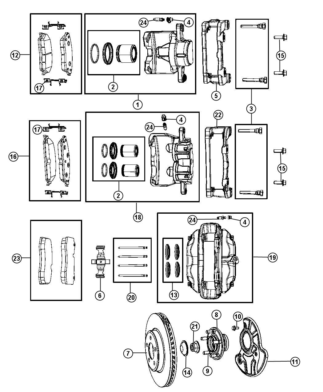 Diagram Brakes, Front [Anti-Lock 4-Wheel Disc Brakes]. for your Jeep Cherokee  