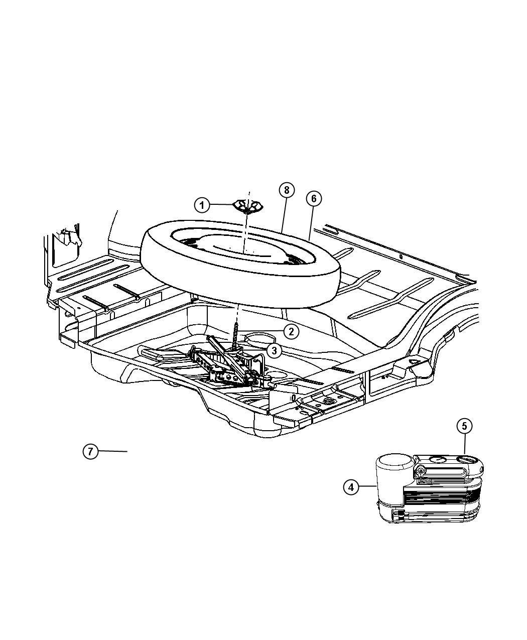 Diagram Spare Tire Stowage. for your 2012 Dodge Challenger  SRT8 