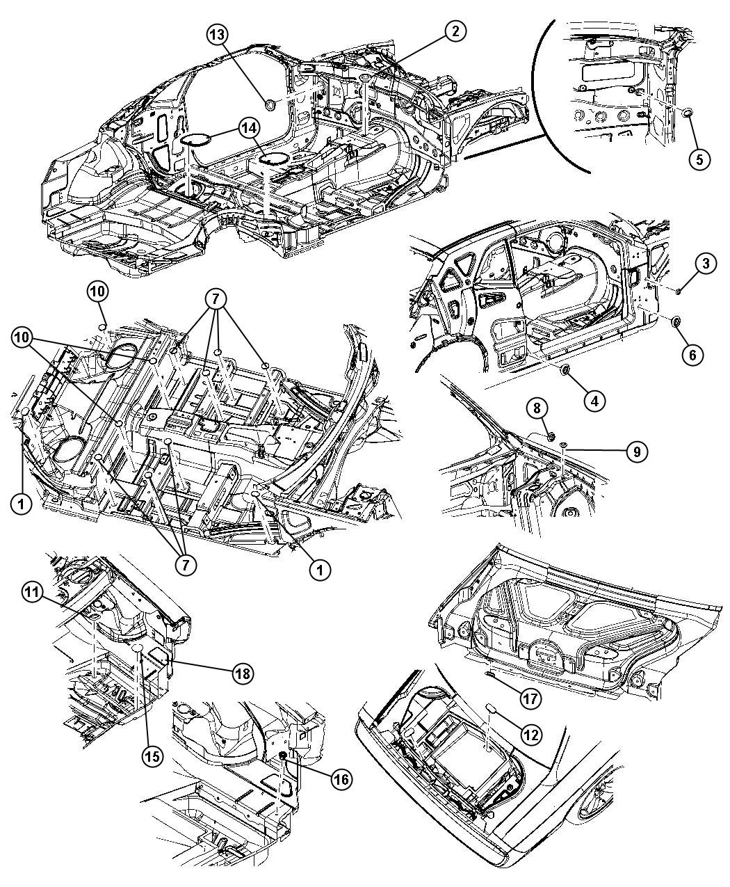 Diagram Body Plugs. for your 2012 Dodge Challenger 6.4L Hemi SRT V8 A/T SRT8 