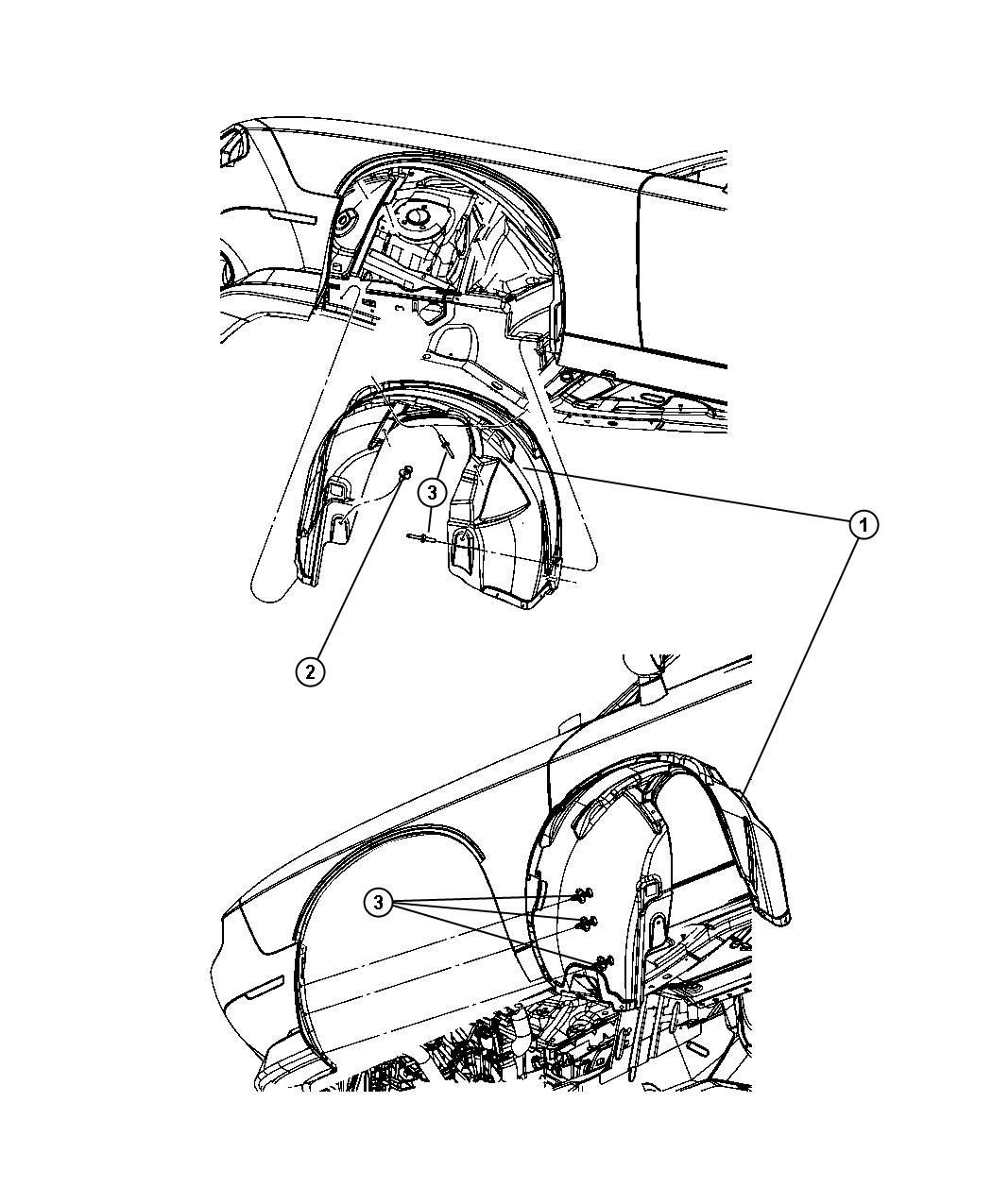 Diagram Front Fender Shields. for your 2005 Dodge Magnum   