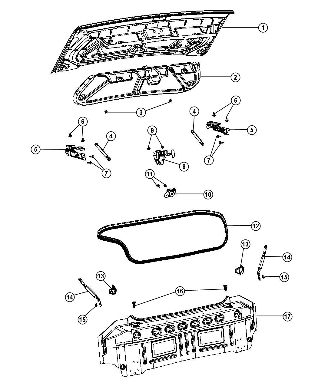 Diagram Deck Lid and Related Parts. for your 2012 Dodge Challenger  R/T 