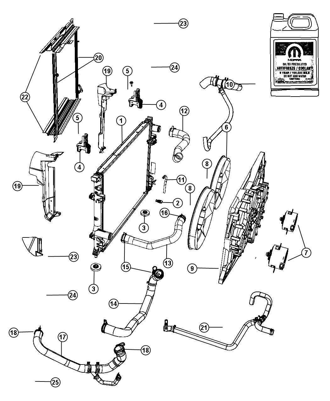 Diagram Radiator and Related Parts Single Fan. for your 2013 Ram 2500 6.7L Turbo I6 Diesel M/T 4X2  