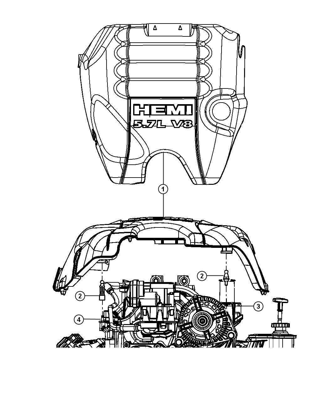 Diagram Engine Cover And Related Parts 5.7L [5.7L V8 HEMI MDS VVT Engine]. for your 2009 Jeep Grand Cherokee   