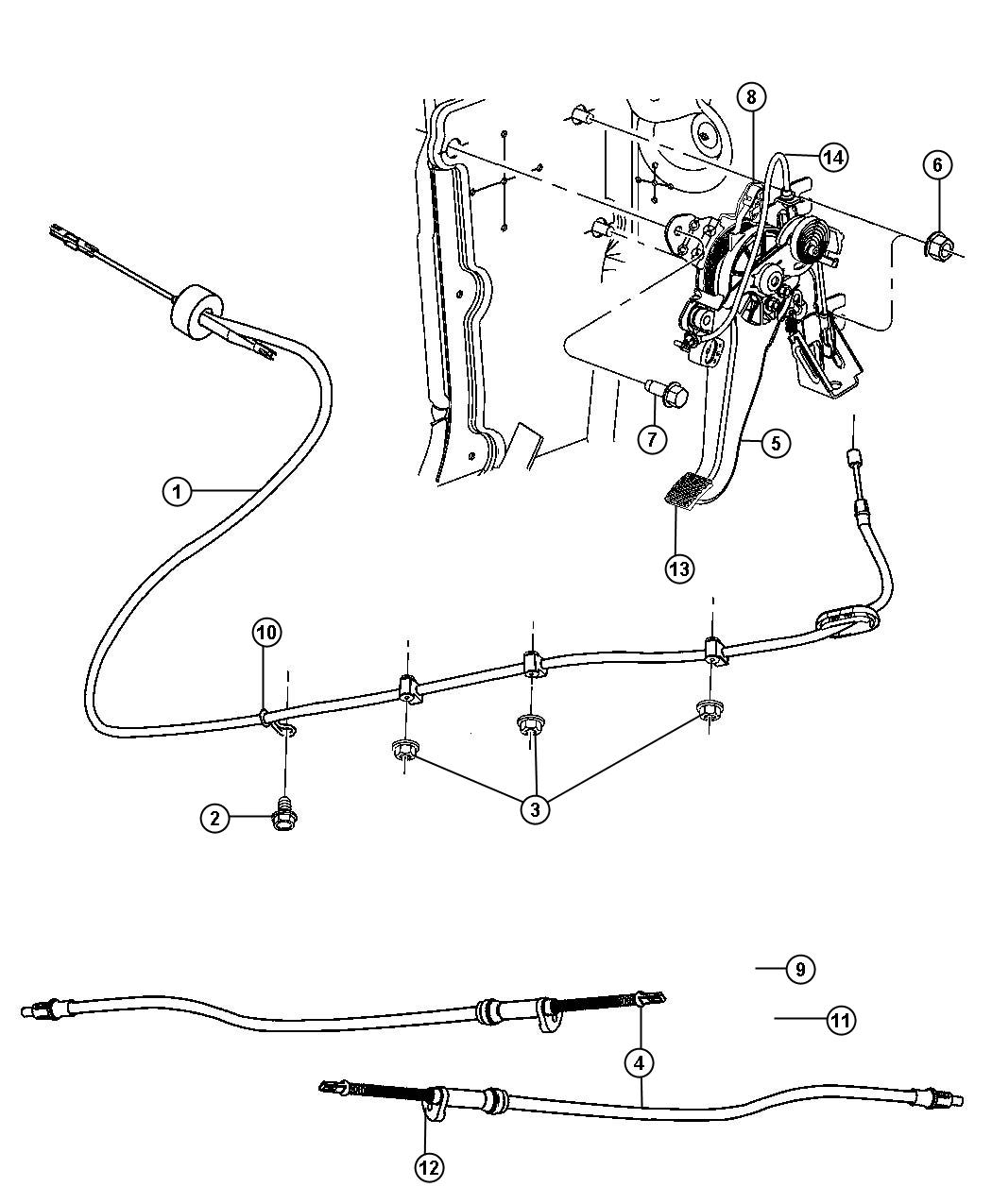 Park Brake Lever and Cables. Diagram