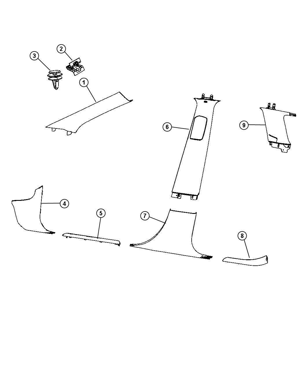 Diagram Interior Moldings and Pillars. for your Jeep