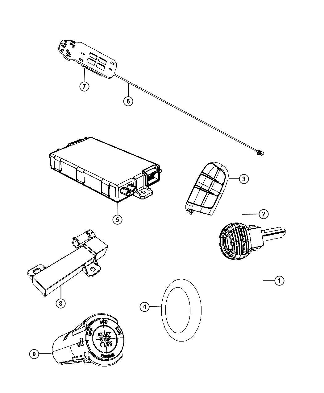 Diagram Receiver Modules, Key, and Key Fobs. for your 2016 Chrysler 200   