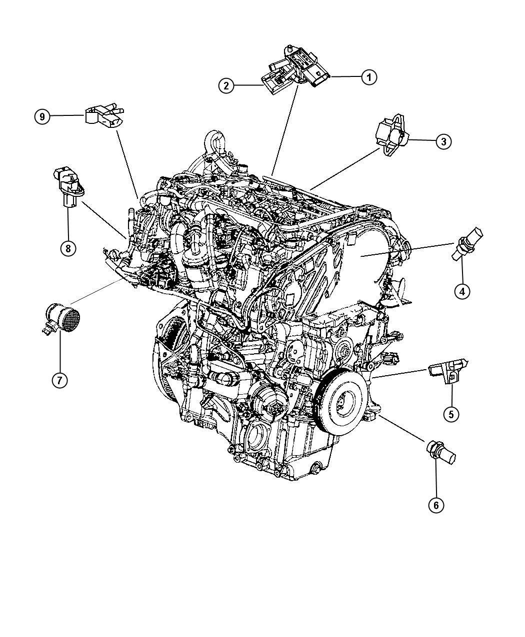 Diagram Sensors Engine, 2.0L Diesel. for your 2024 Jeep Compass  High Altitude 