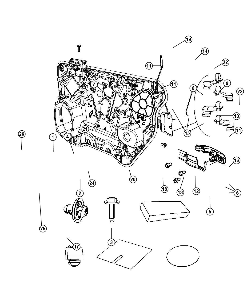 Diagram Front Door, Hardware Components. for your 2002 Chrysler 300  M 