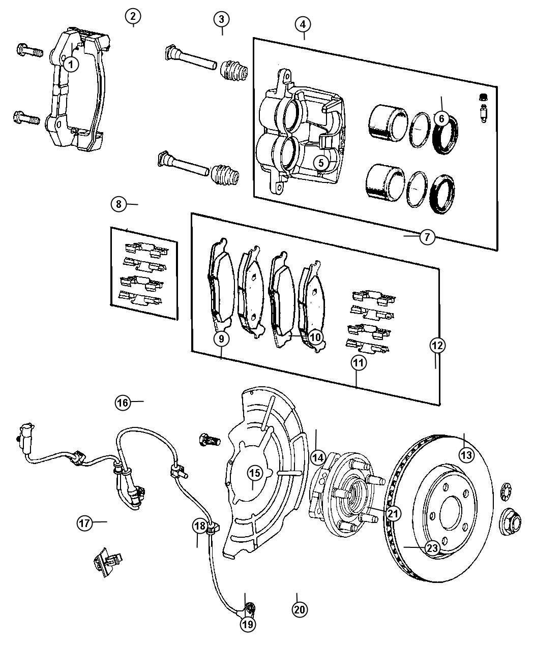 Diagram Brakes, Front. for your 2012 Jeep Grand Cherokee 5.7L V8 4X4  