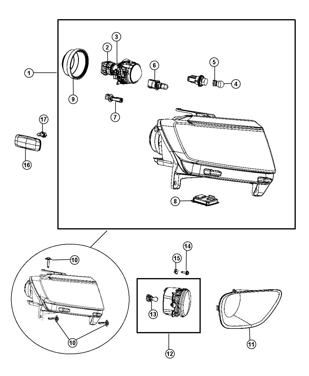 Diagram Lamps Front. for your Jeep