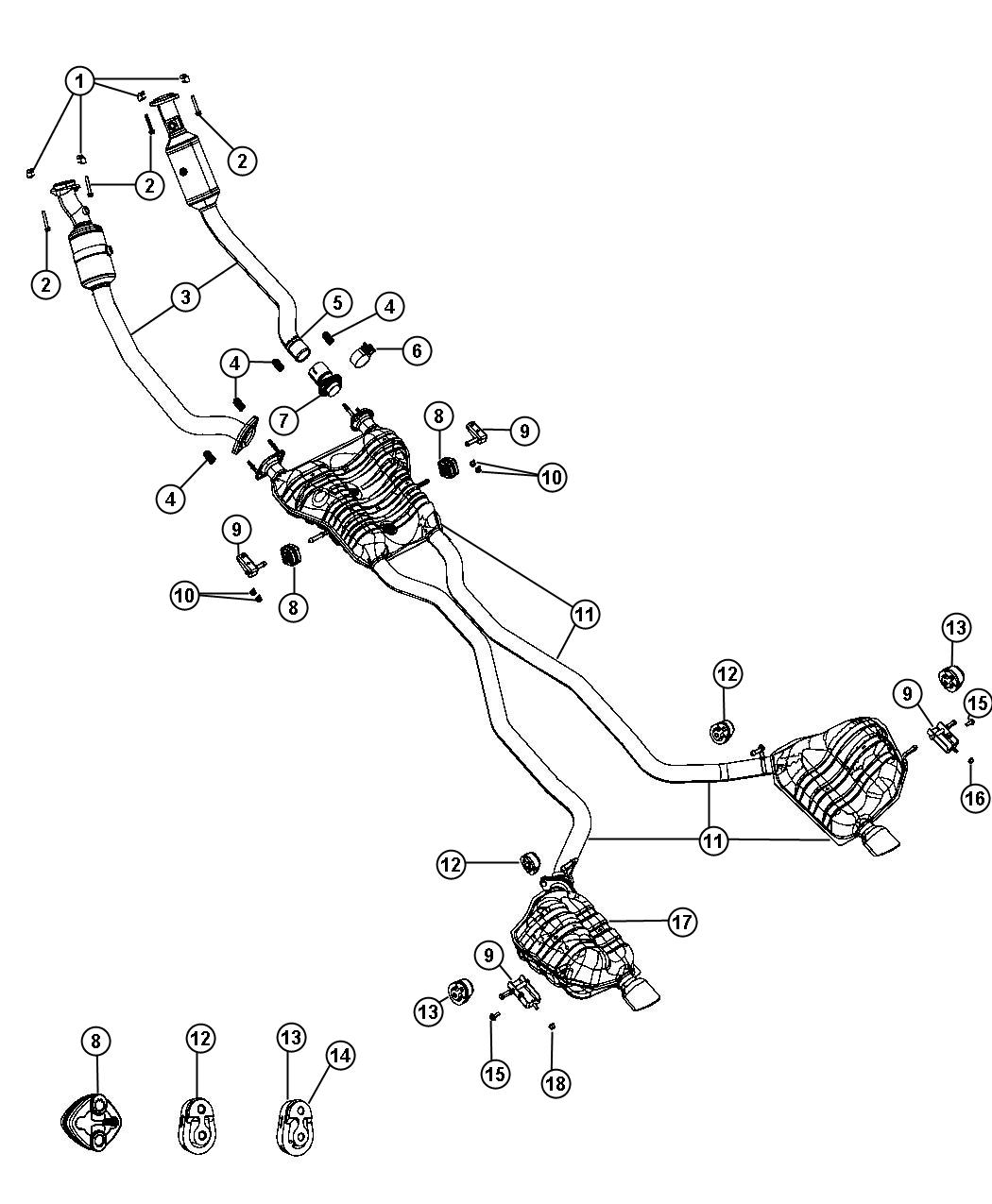 Diagram Exhaust System 5.7L [5.7L V8 HEMI MDS VVT Engine]. for your Jeep