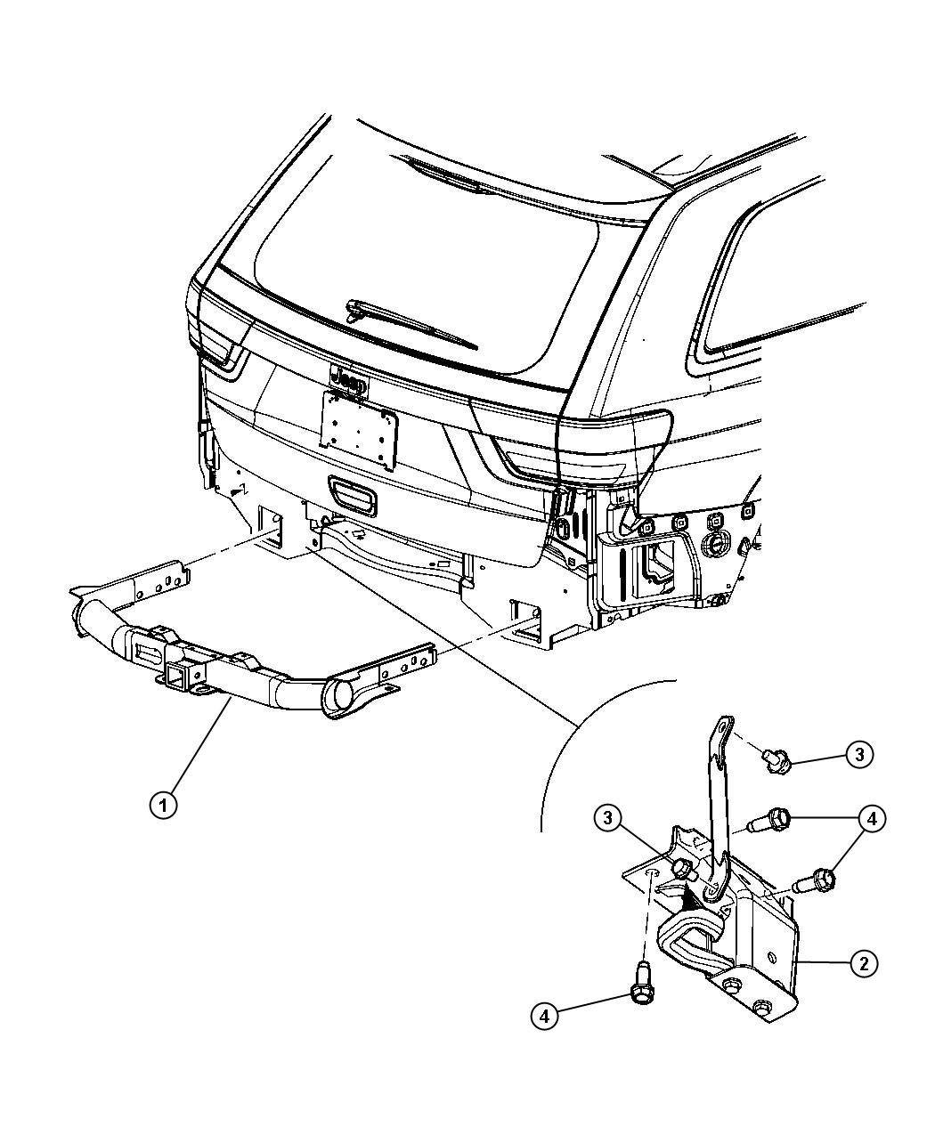 Tow Hooks and Hitch, Rear. Diagram