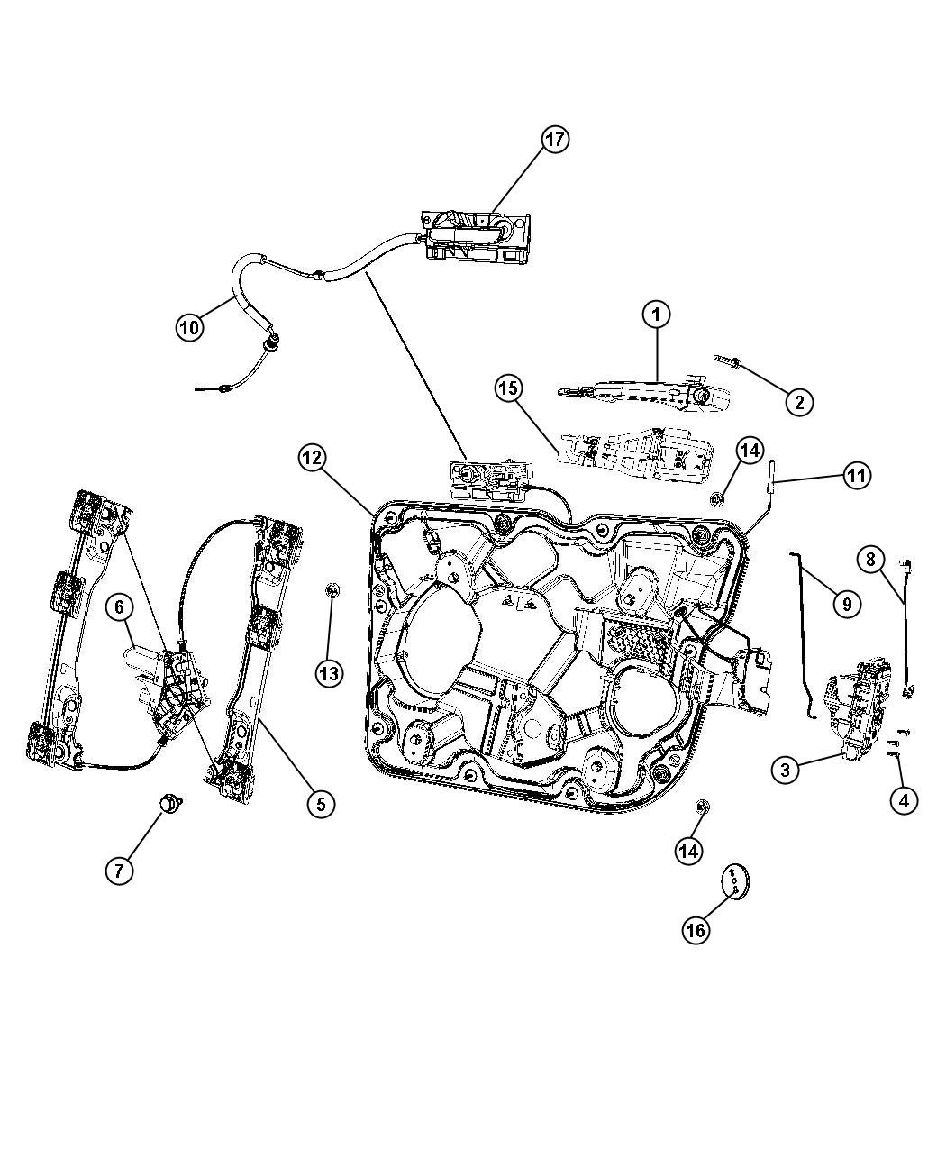 Diagram Front Door, Hardware Components. for your 1997 Jeep Wrangler   