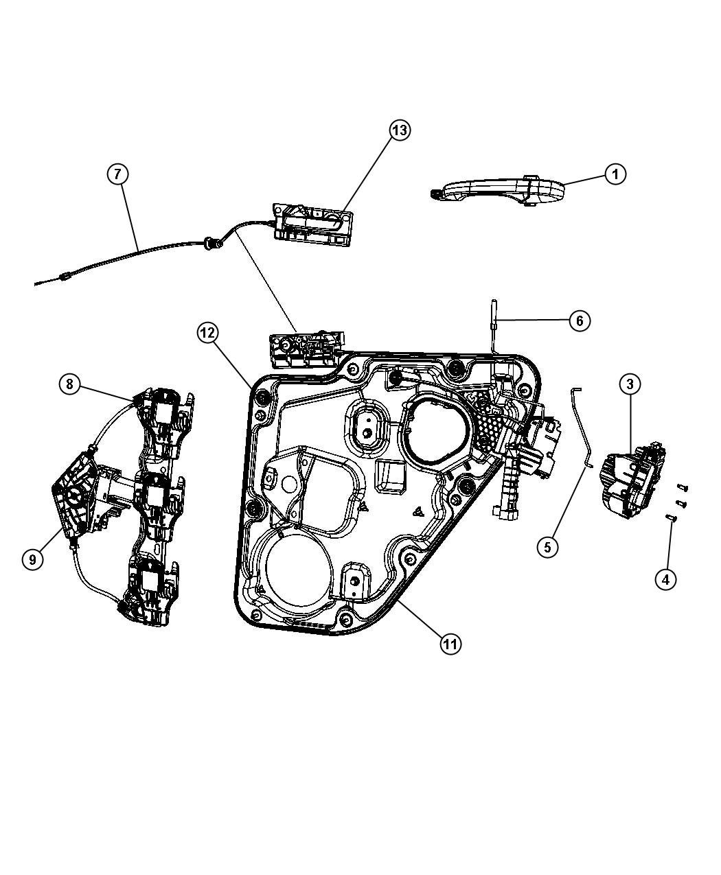 Diagram Rear Door, Hardware Components. for your 2023 Dodge Durango   