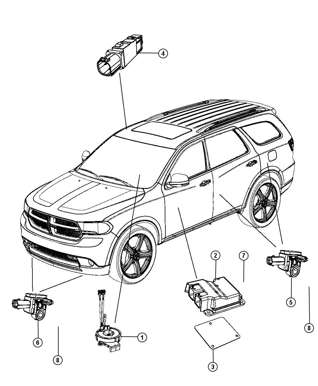 Air Bag Modules, Impact Sensors and Clock Spring. Diagram