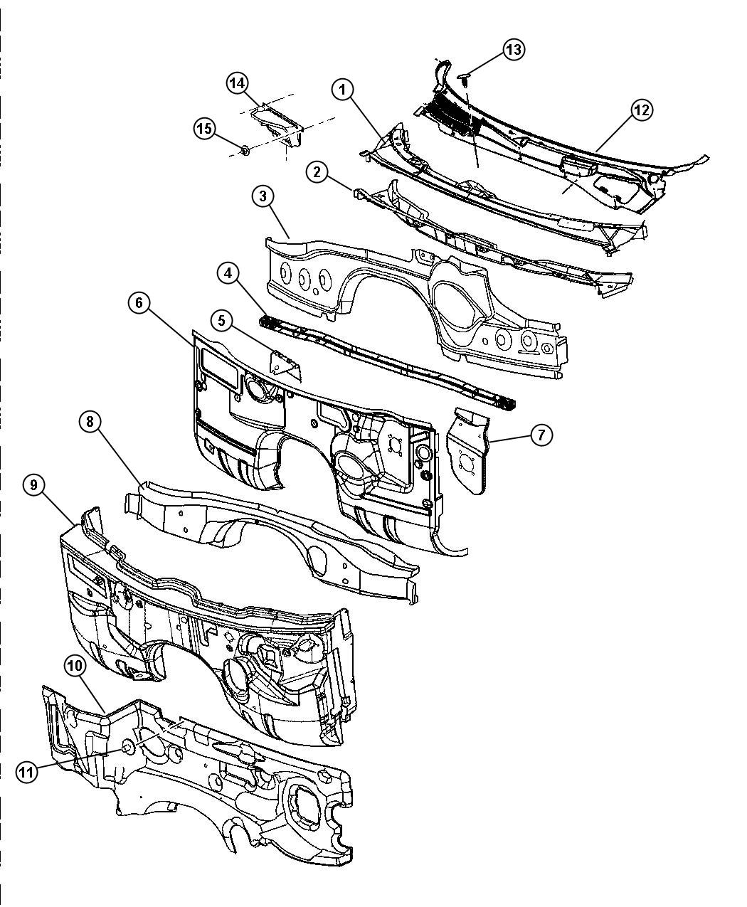 Diagram Cowl, Dash Panel, and Related Parts. for your 2019 Dodge Charger   