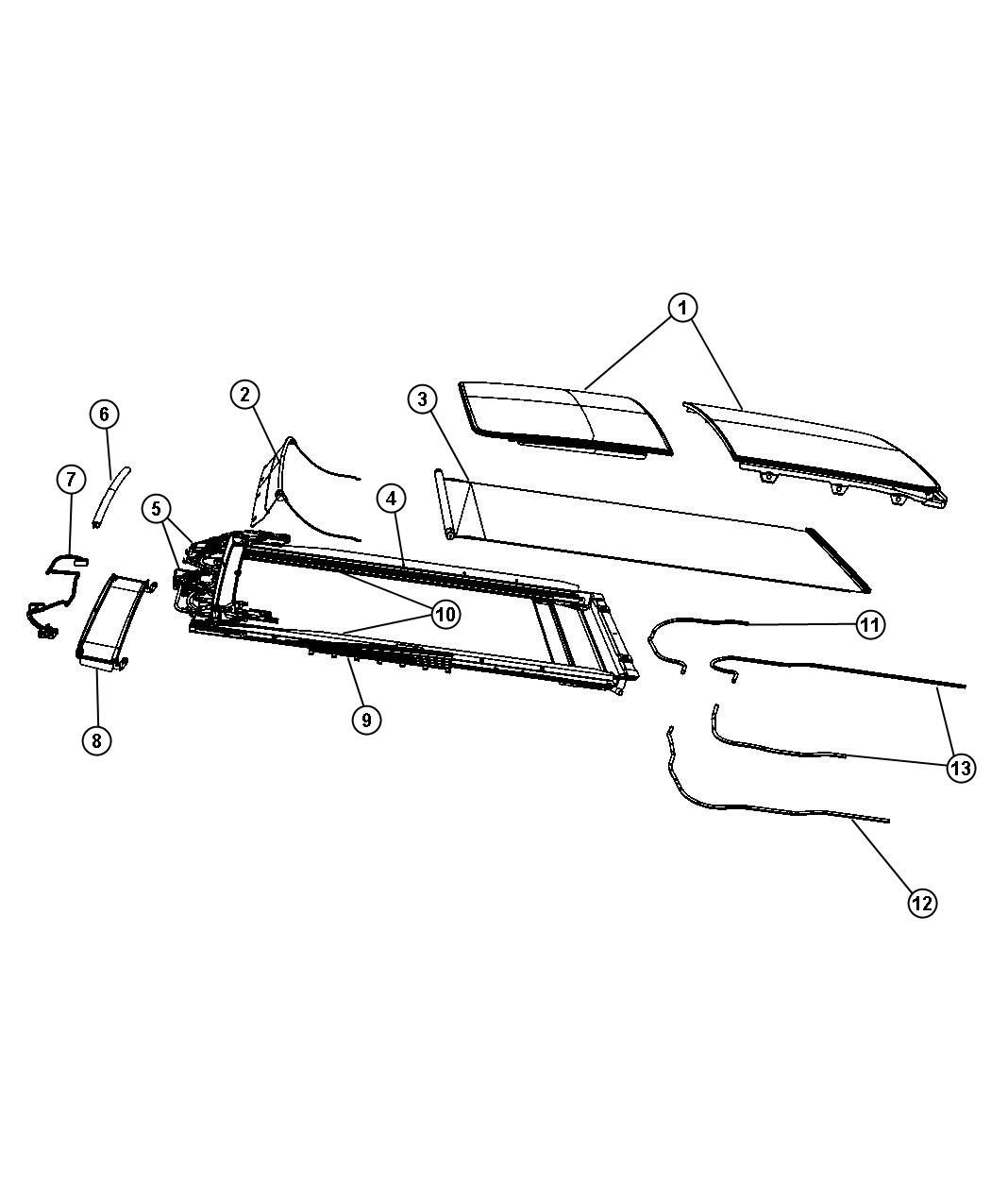 Full size assembly image of Sunroof Glass and Component Parts (1/1)