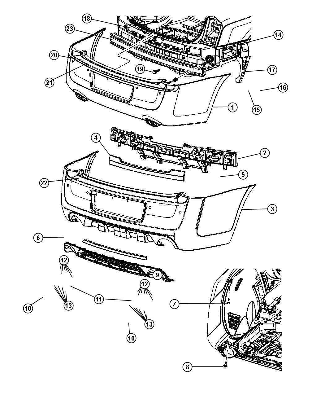 Diagram Fascia, Rear. for your 1999 Chrysler 300  M 