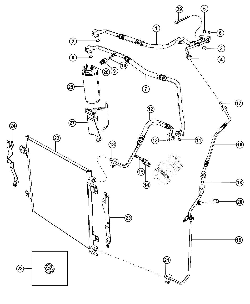 Diagram A/C Plumbing 2.8L [2.8L I4 Turbo Diesel Engine]. for your Jeep Wrangler  