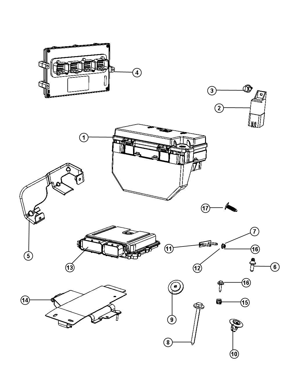 Diagram Modules, Engine Compartment. for your 2017 Ram 2500   