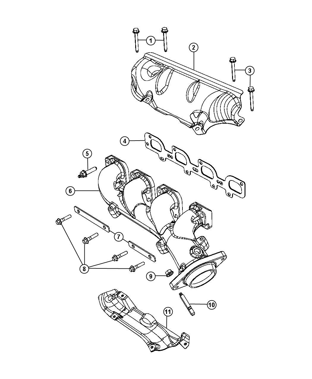 Diagram Exhaust Manifolds And Heat Shields 6.4L [6.4L V8 SRT HEMI MDS Engine] With MDS. for your 2023 Jeep Grand Cherokee LAREDO  