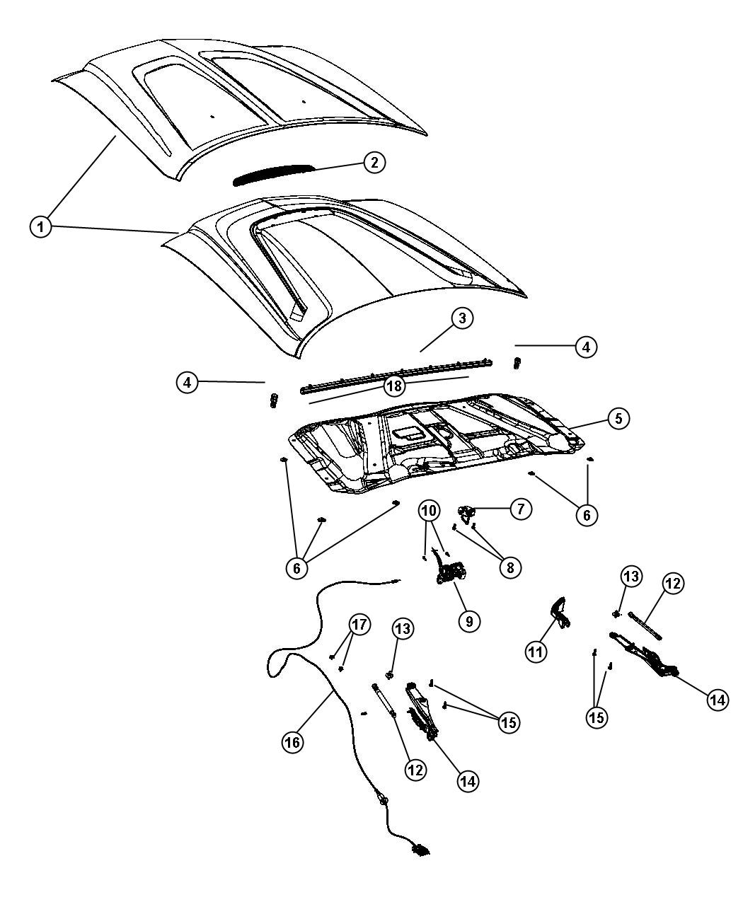 Diagram Hood and Related Parts. for your 2019 Dodge Challenger 6.2L SuperCharged V8 M/T SRT Hellcat 