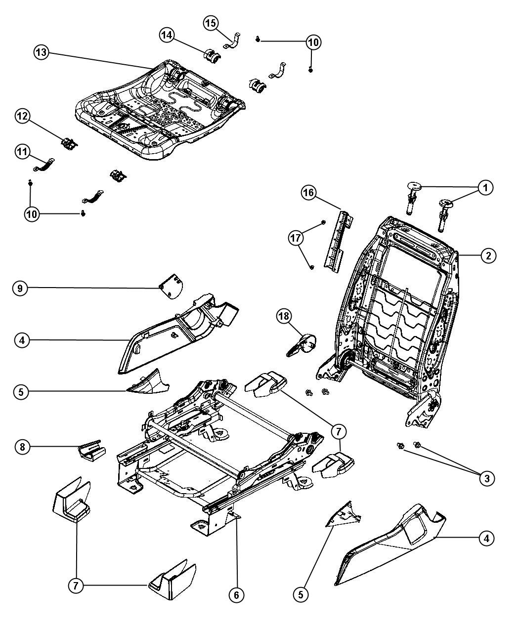 Adjusters, Recliners and Shields - Passenger Seat - Manual - Non-Fold Flat. Diagram