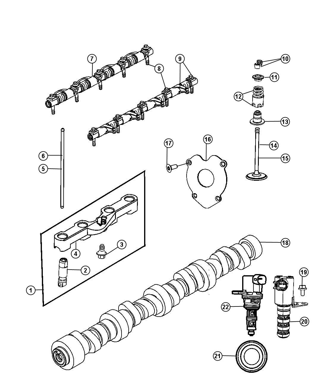 Diagram Camshaft And Valvetrain 5.7L [5.7L V8 HEMI MDS VVT Engine]. for your Dodge