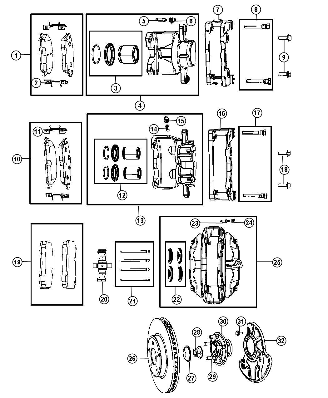 Diagram Brakes, Front, RWD [Anti-Lock 4-Wheel Disc Brakes]. for your Jeep Cherokee  