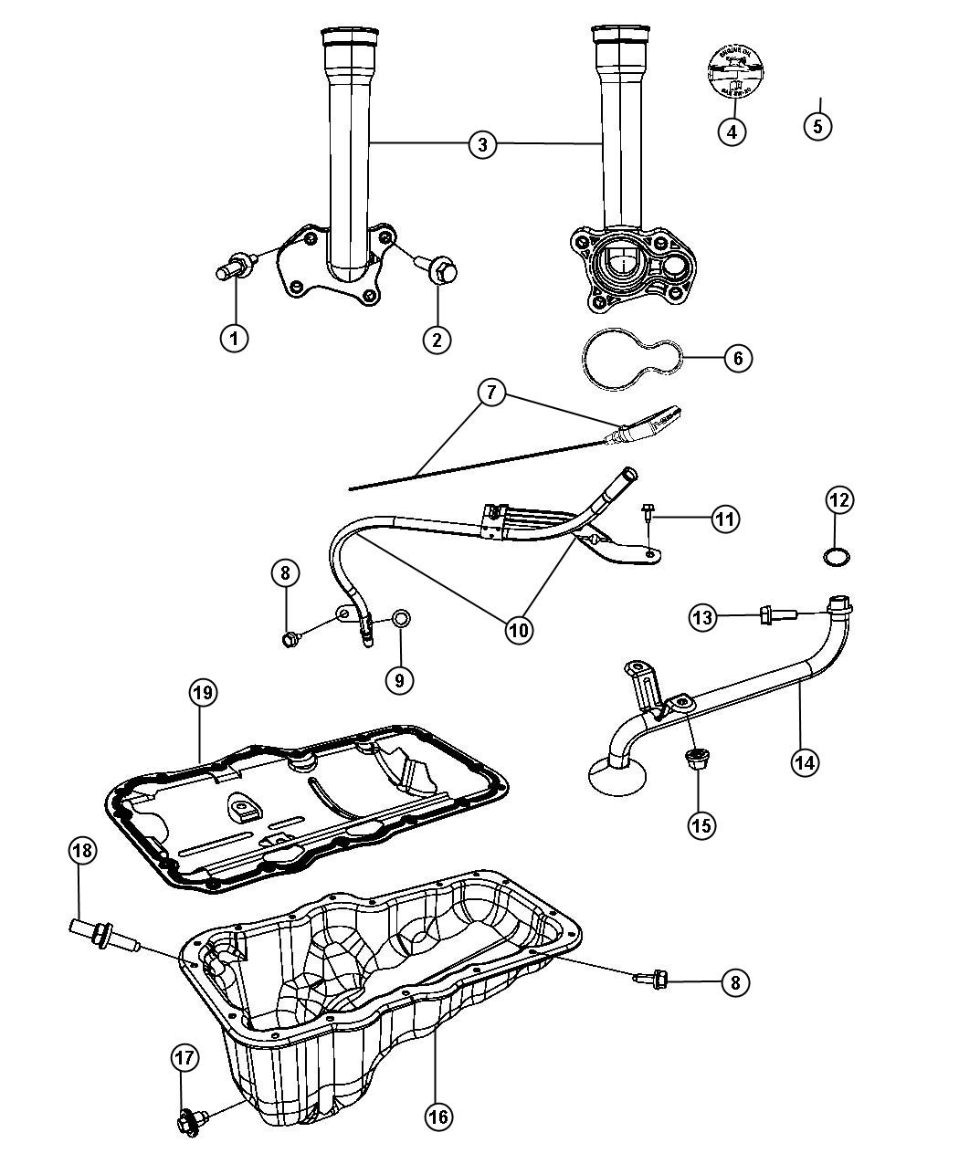 Diagram Engine Oil Pan, Engine Oil Level Indicator And Related Parts 3.7L [3.7L V6 Engine]. for your 2001 Chrysler 300  M 