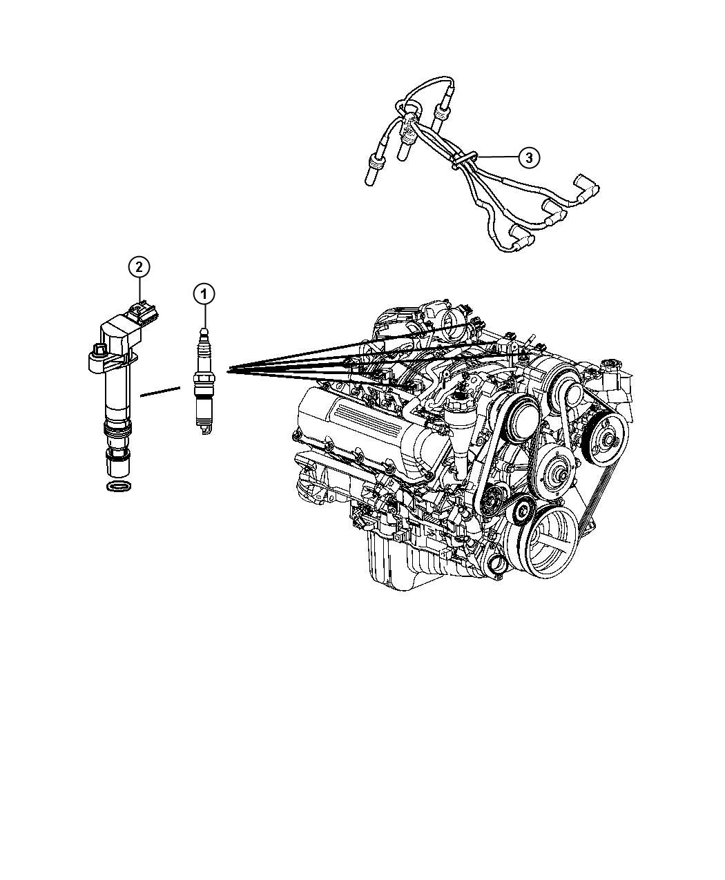 Diagram Spark Plugs, Ignition Cables and Coil. for your Jeep