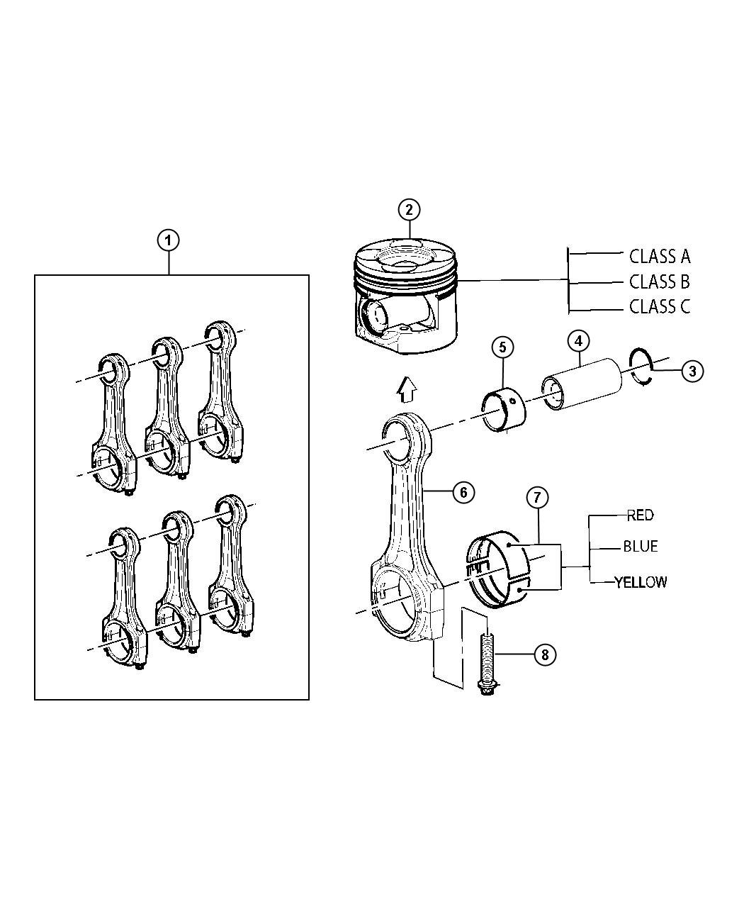 Diagram Pistons, Piston Rings, Connecting Rods And Connecting Rod Bearings 3.0L Diesel [3.0L V6 Turbo Diesel Engine]. for your 1999 Chrysler 300  M 