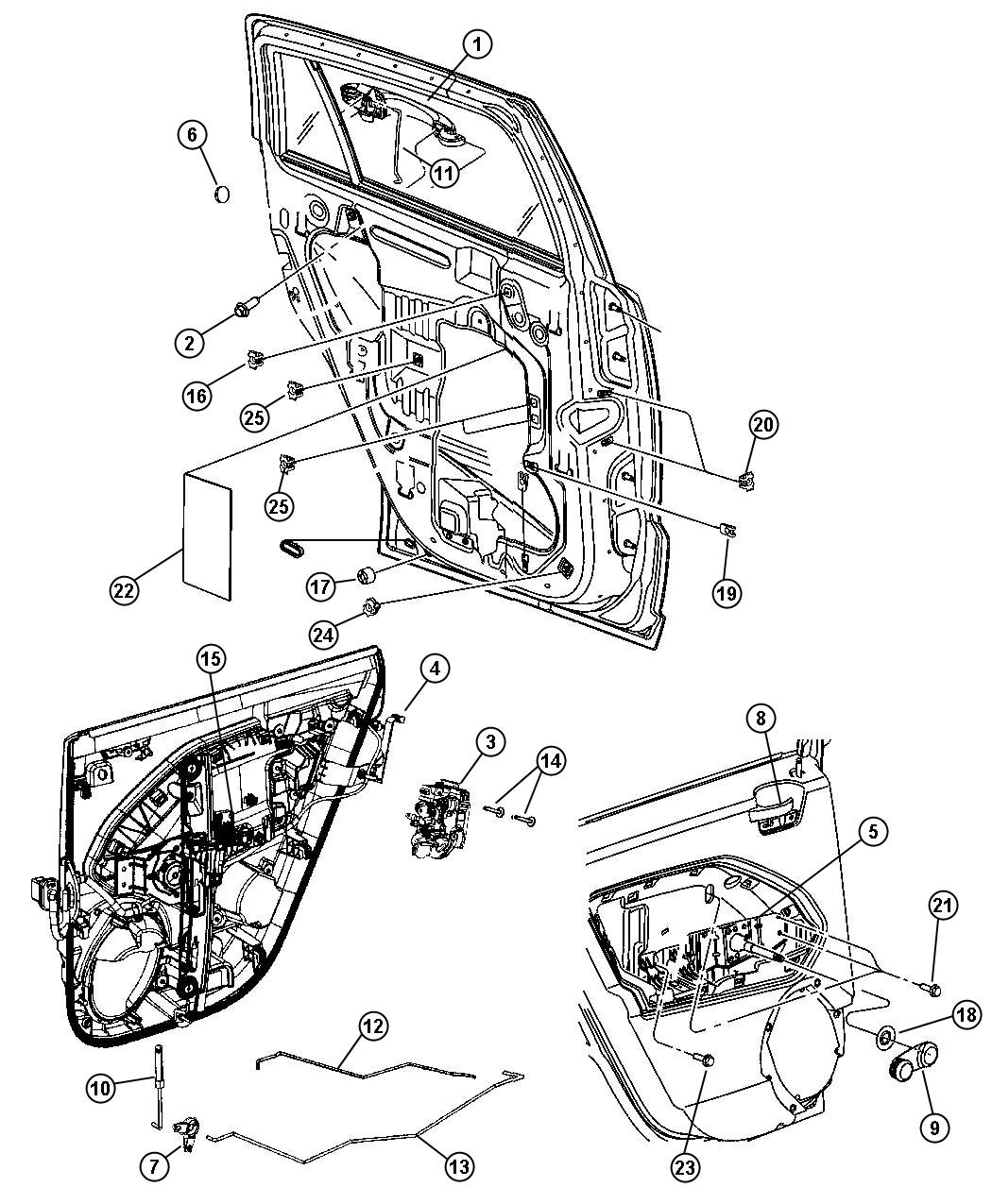 Diagram Rear Door, Hardware Components. for your Dodge