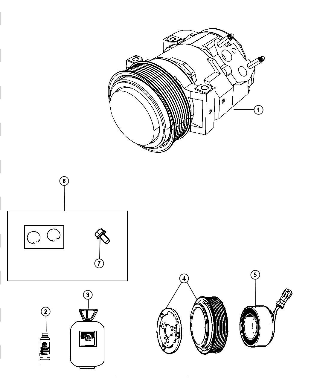 A/C Compressor and Related Parts. Diagram