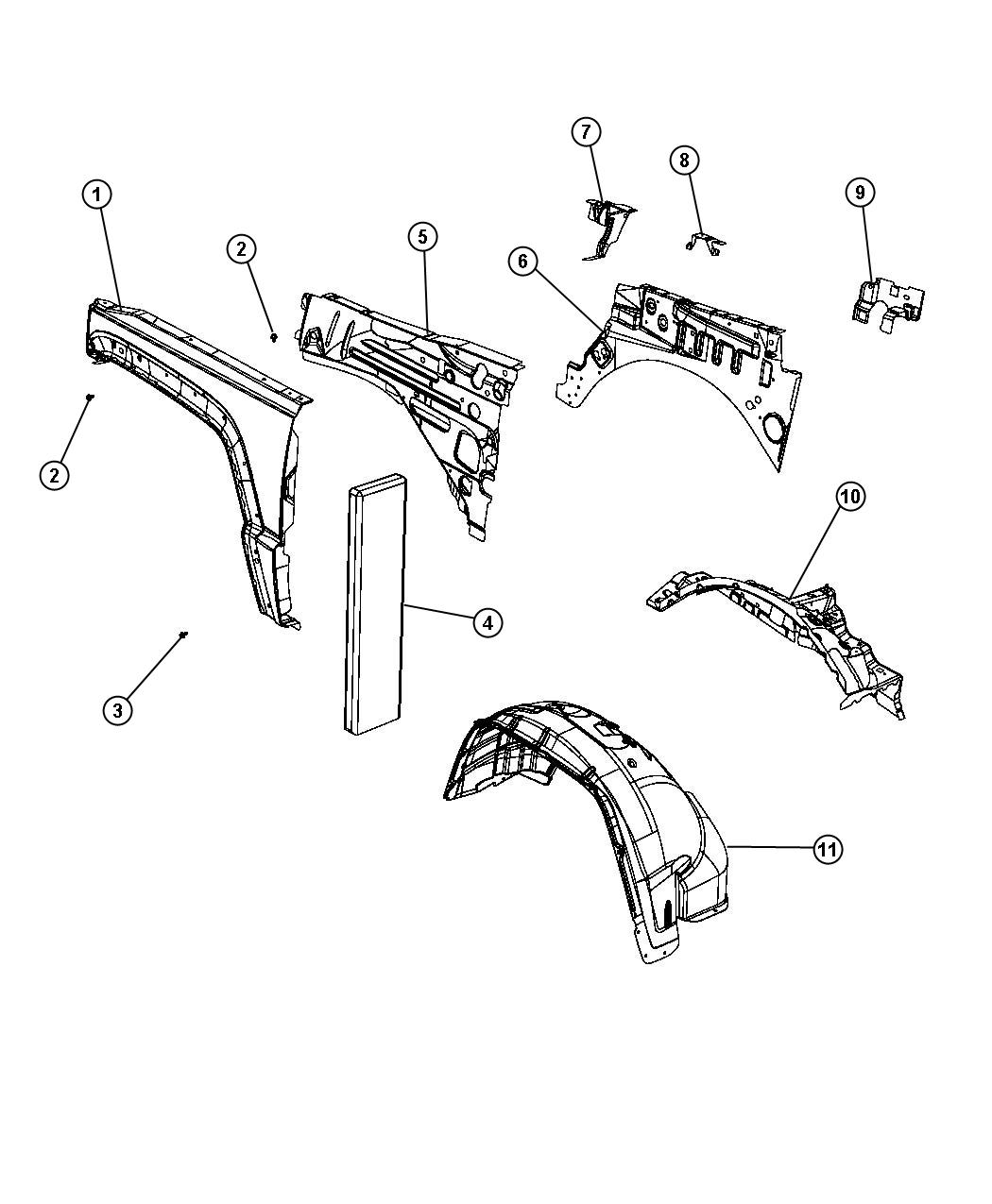 Diagram Front Fender and Shields. for your Jeep