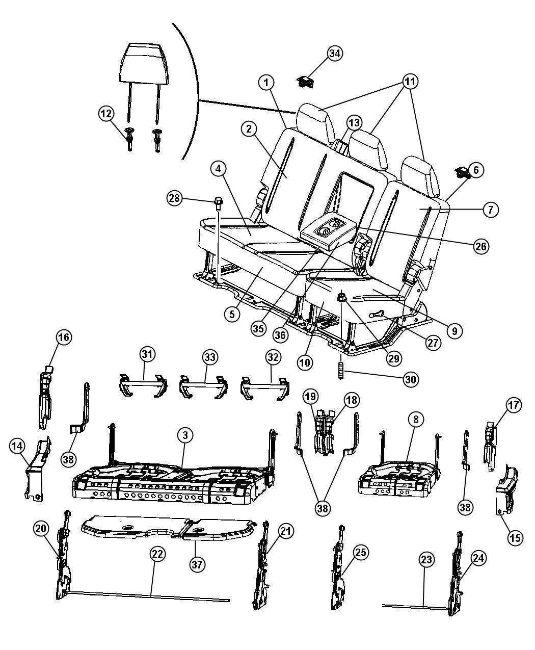 Mega Cab - Split Seat - All Trim Codes. Diagram