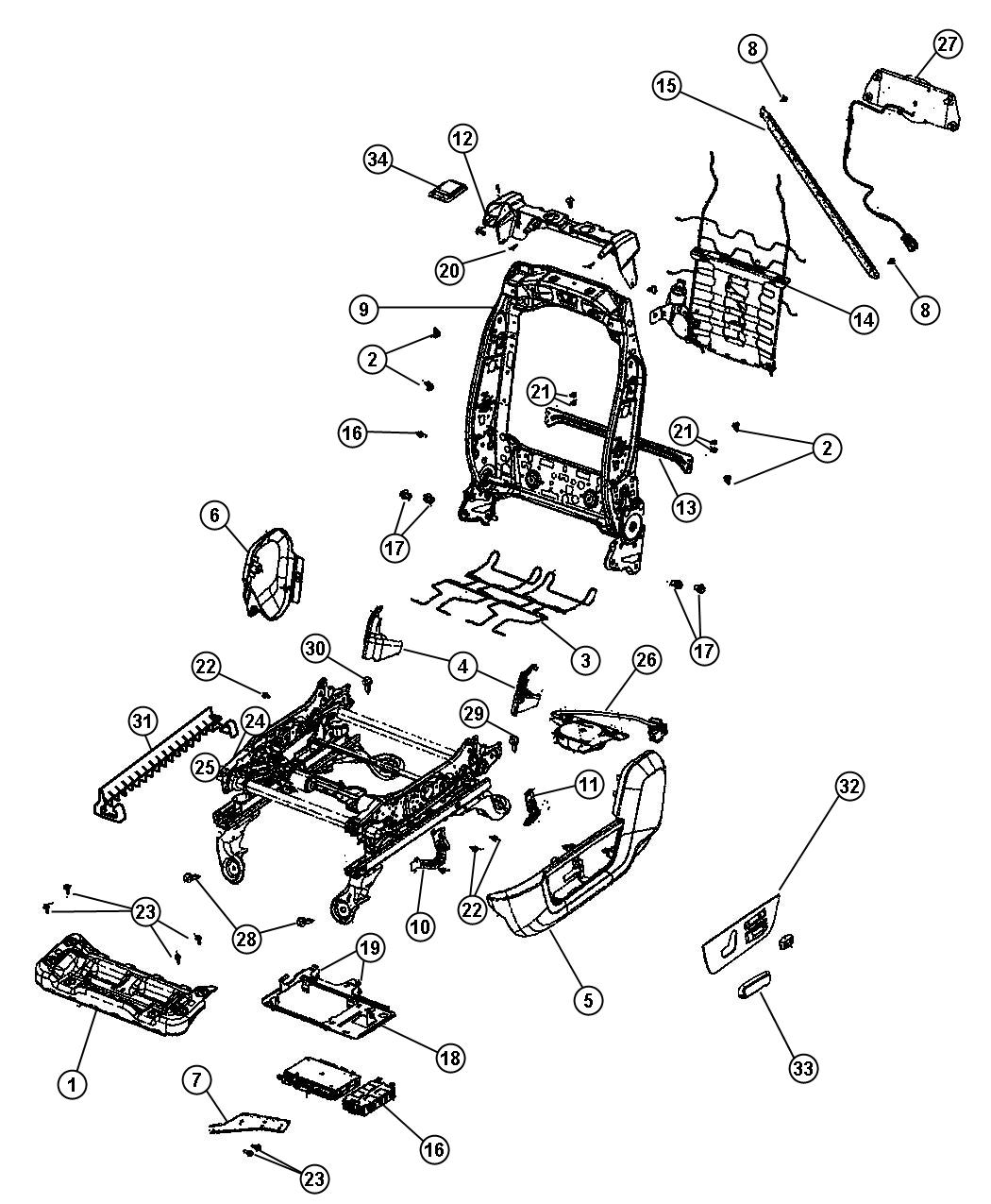 Adjusters, Recliners and Shields - Driver Seat. Diagram