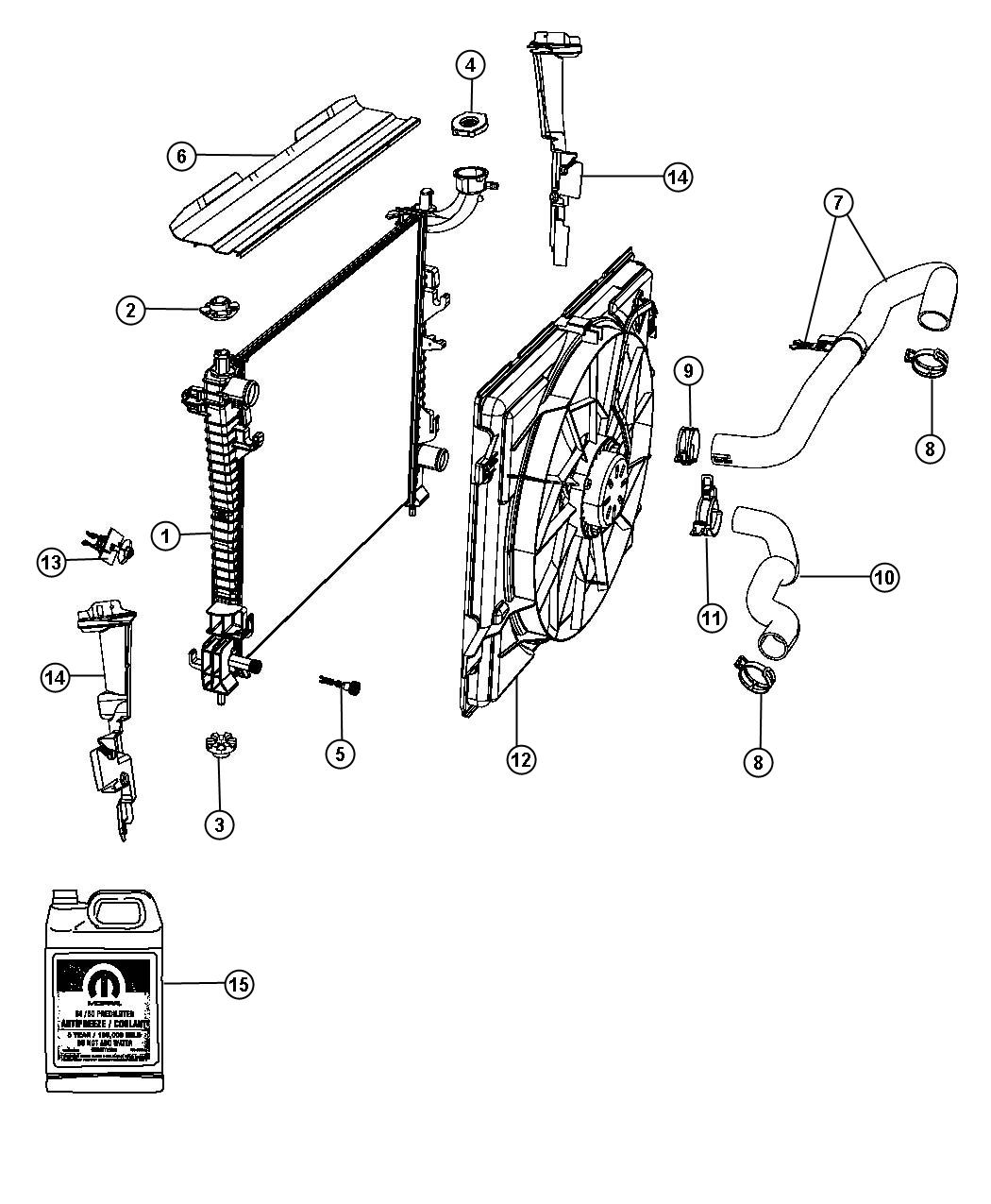 Diagram Radiator and Related Parts Gas,5.7L, [5.7L V8 HEMI MDS VVT Engine]. for your 2000 Chrysler 300  M 