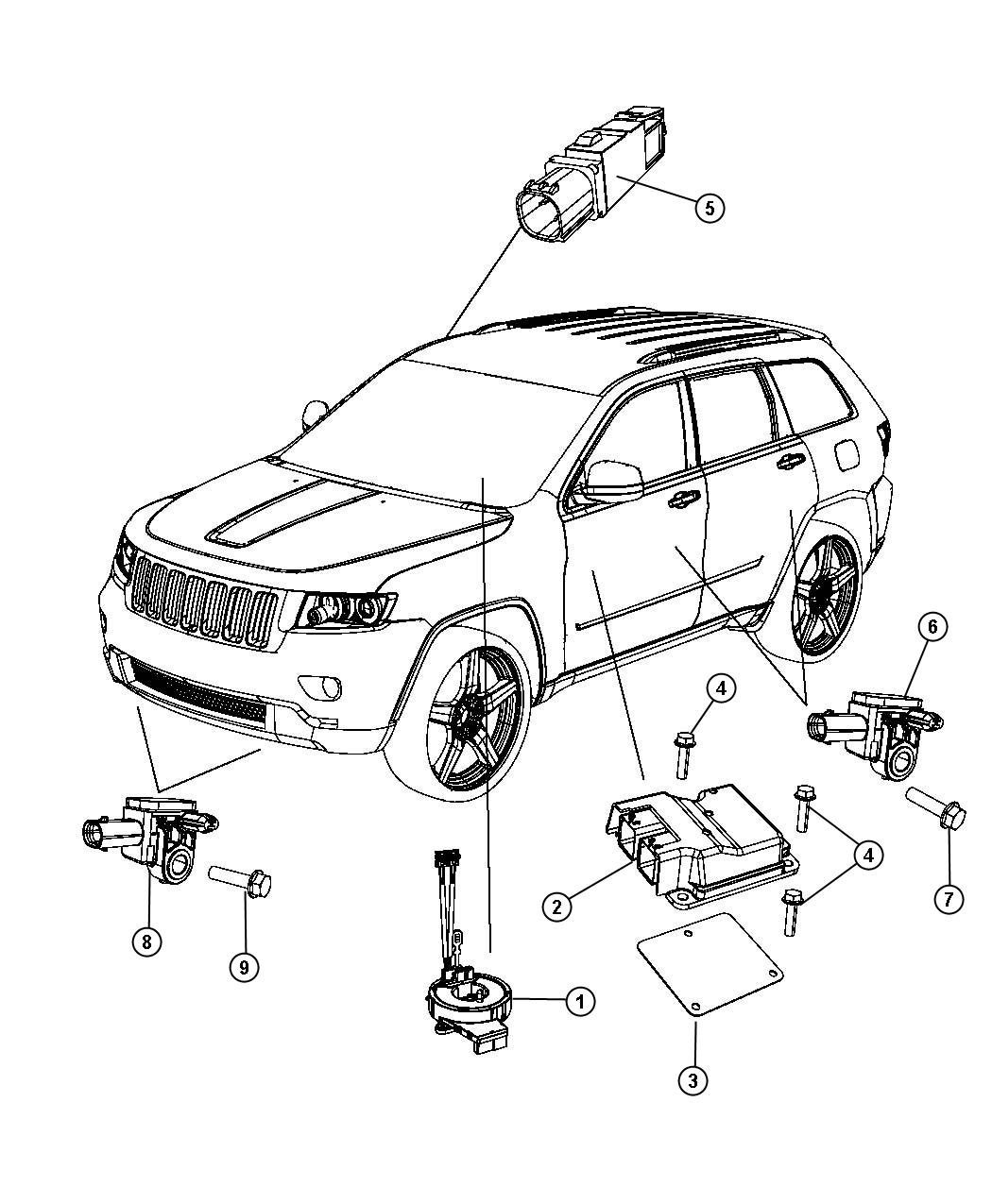 Air Bag Modules, Impact Sensors and Clock Spring. Diagram