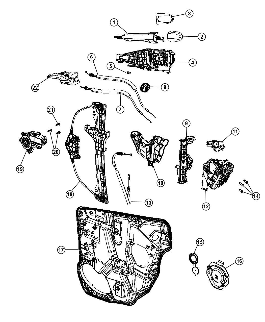 Diagram Rear Door, Hardware Components. for your 2016 Dodge Challenger   