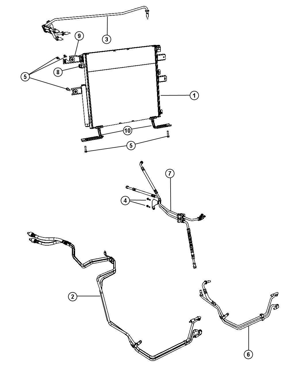 Diagram Transmission Oil Cooler and Lines. for your 2011 Jeep Wrangler   