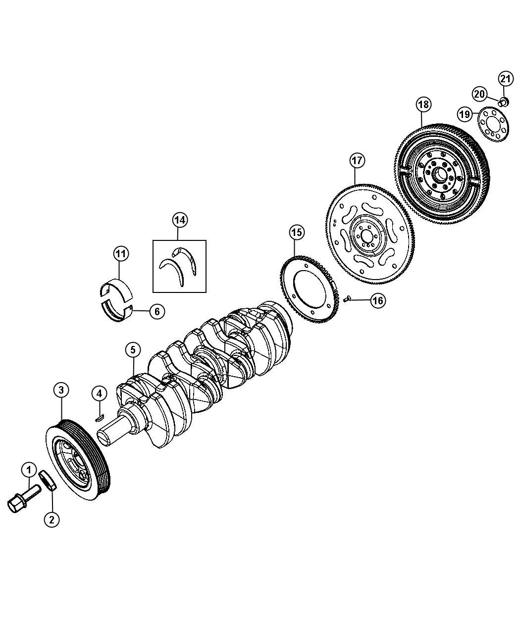 Crankshaft, Crankshaft Bearings, Damper And Flywheel 2.0L [2.0L I4 DOHC WGE Engine]. Diagram