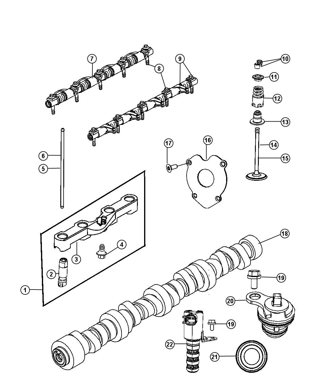 Diagram Camshaft And Valvetrain 5.7L [5.7L HEMI VCT Engine] Without MDS. for your Dodge