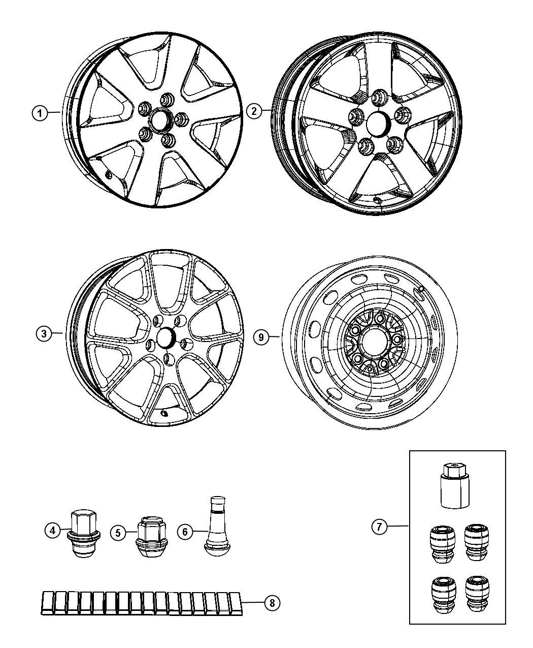 Diagram Wheels and Hardware. for your Dodge