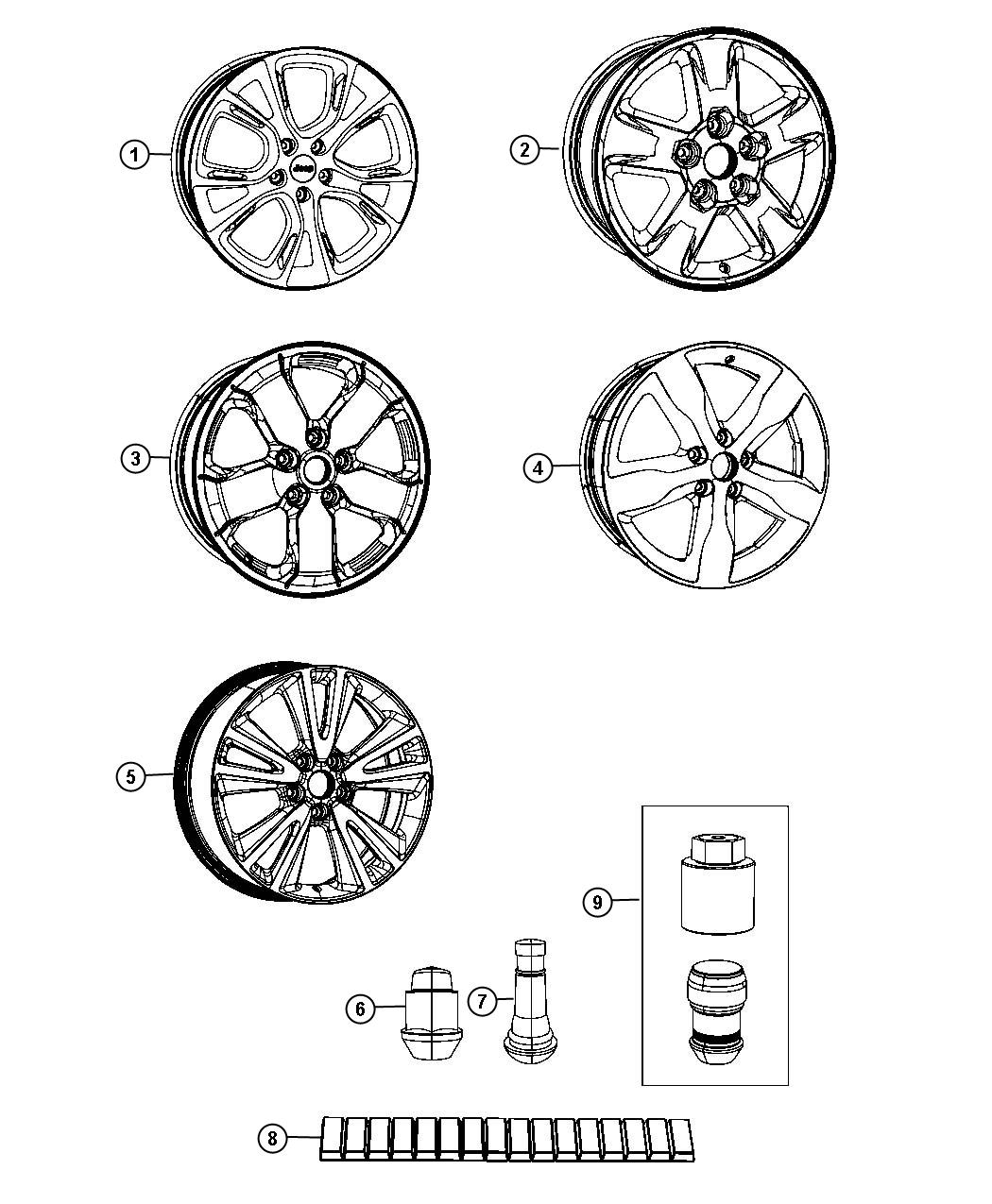 Diagram Wheels and Hardware. for your Jeep