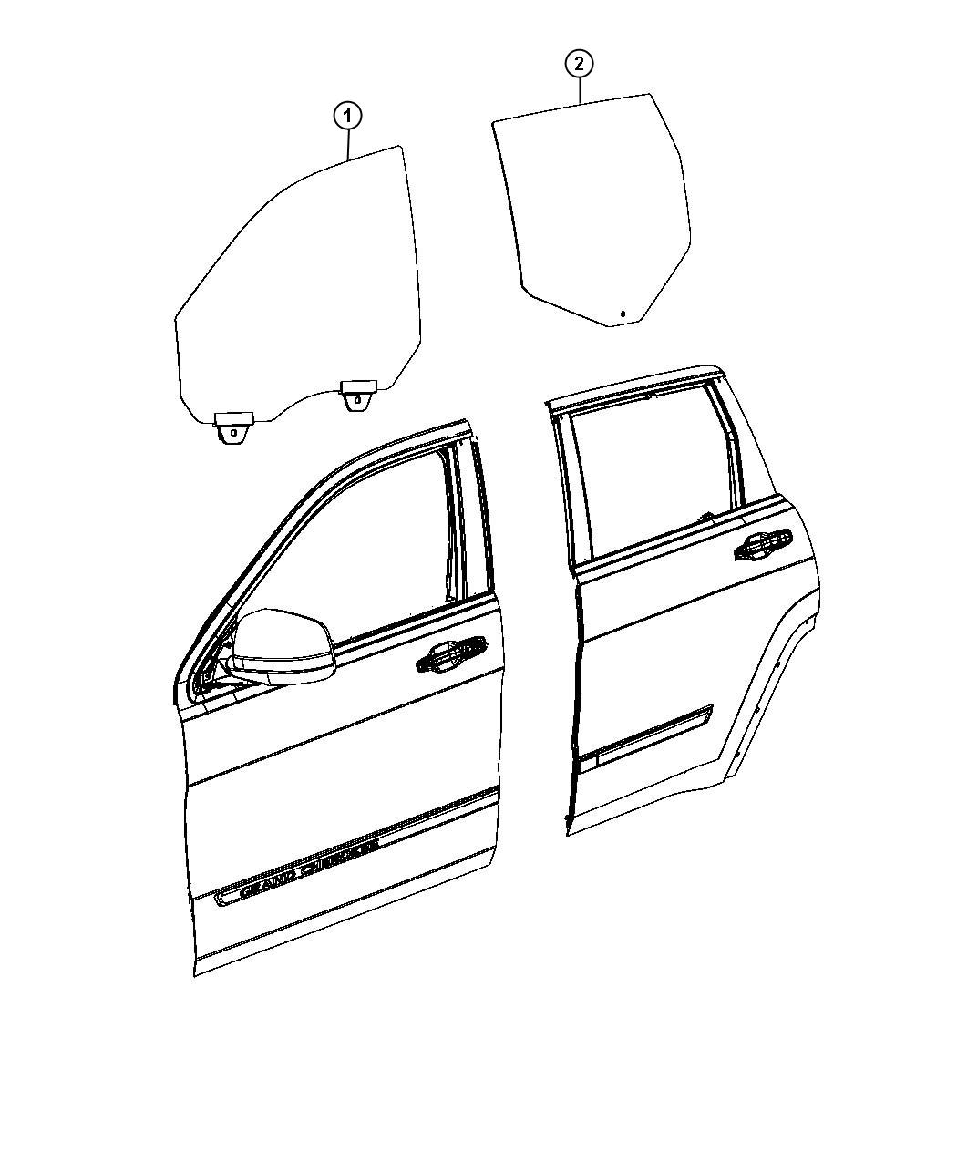 Diagram Glass, Door Front And Rear. for your 2005 Jeep Grand Cherokee   